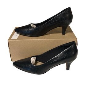 Clarks Black Croc-Pattern Heels